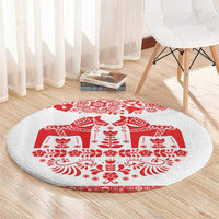 Sweden Daleclarian Horse Round Carpet Floral Folk Pattern White Version