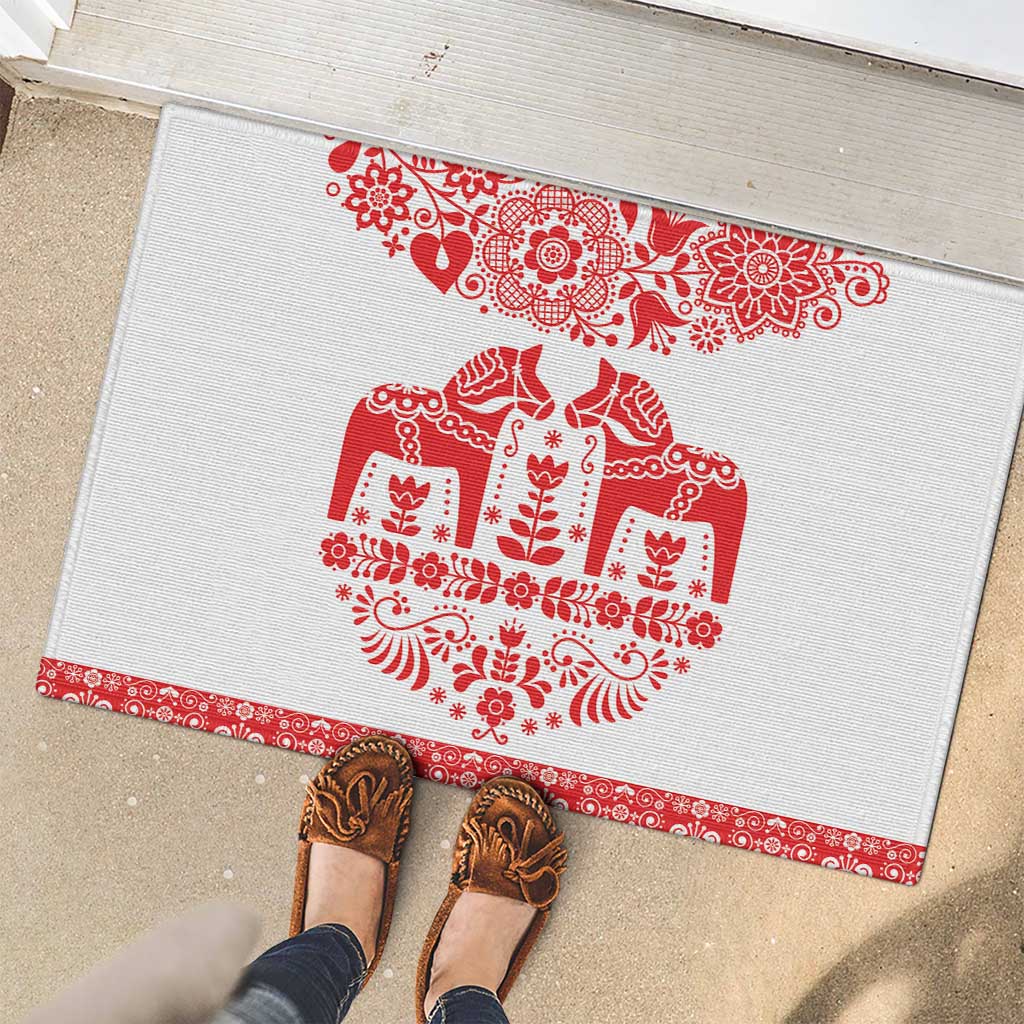 Sweden Daleclarian Horse Rubber Doormat Floral Folk Pattern White Version