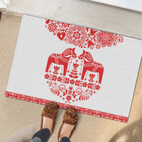 Sweden Daleclarian Horse Rubber Doormat Floral Folk Pattern White Version