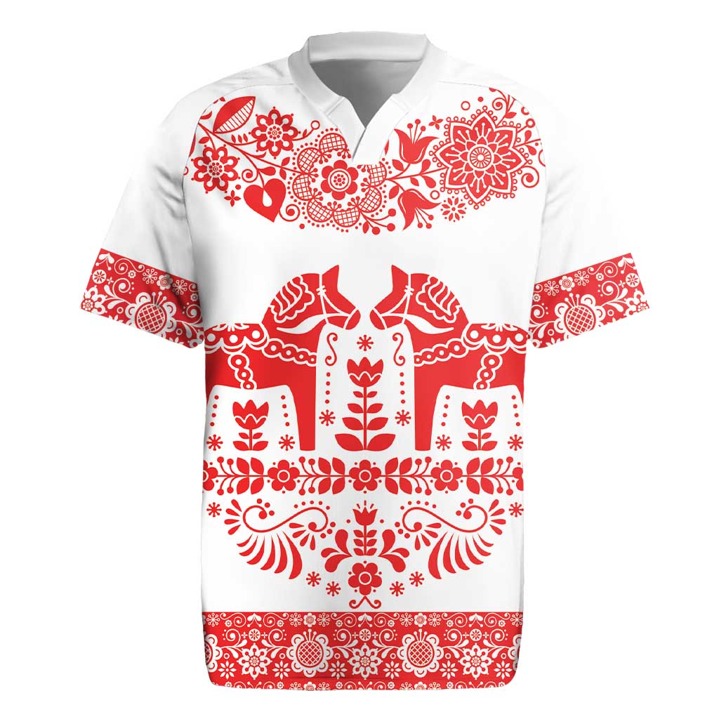 Sweden Daleclarian Horse Rugby Jersey Floral Folk Pattern White Version