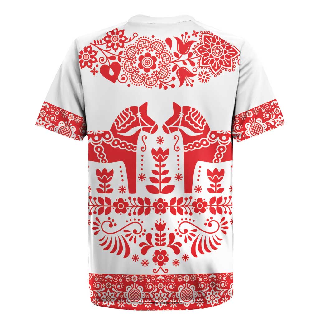 Sweden Daleclarian Horse Rugby Jersey Floral Folk Pattern White Version