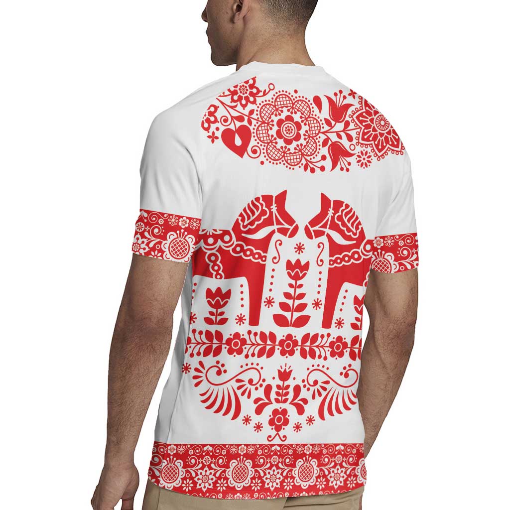 Sweden Daleclarian Horse Rugby Jersey Floral Folk Pattern White Version