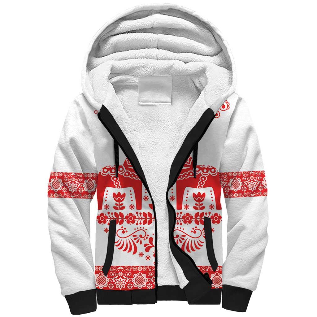 Sweden Daleclarian Horse Sherpa Hoodie Floral Folk Pattern White Version