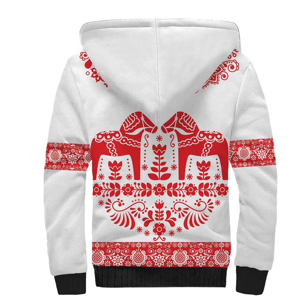 Sweden Daleclarian Horse Sherpa Hoodie Floral Folk Pattern White Version