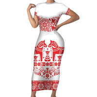 Sweden Daleclarian Horse Short Sleeve Bodycon Dress Floral Folk Pattern White Version
