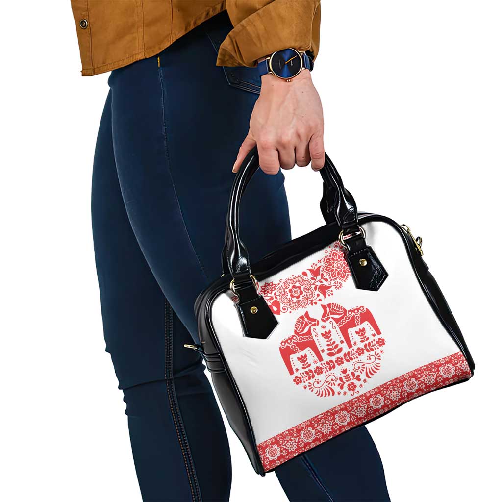 Sweden Daleclarian Horse Shoulder Handbag Floral Folk Pattern White Version