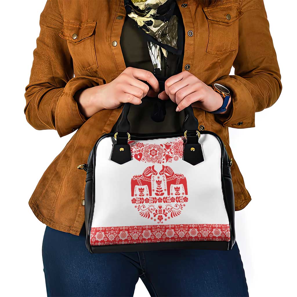 Sweden Daleclarian Horse Shoulder Handbag Floral Folk Pattern White Version