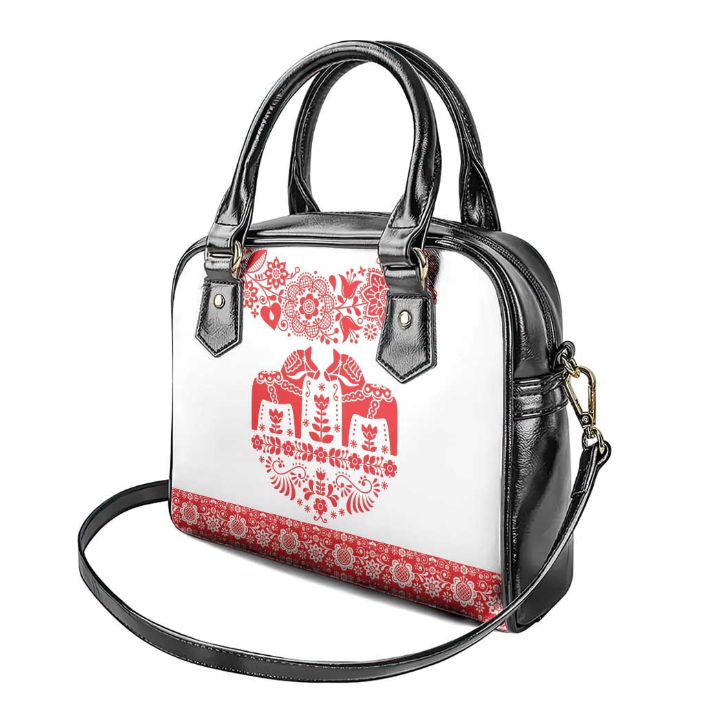 Sweden Daleclarian Horse Shoulder Handbag Floral Folk Pattern White Version