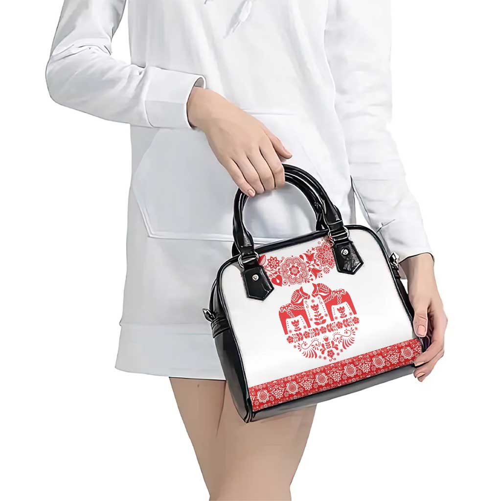 Sweden Daleclarian Horse Shoulder Handbag Floral Folk Pattern White Version