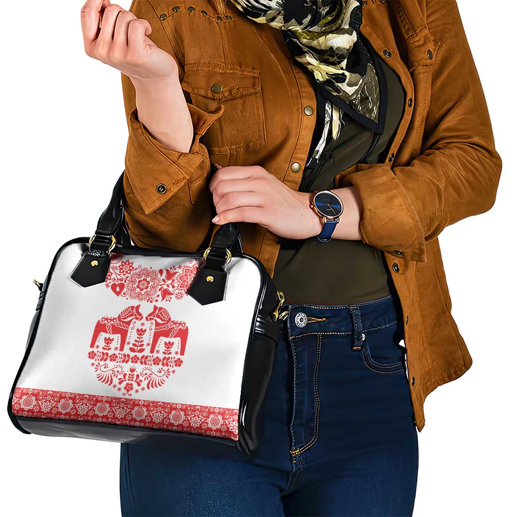 Sweden Daleclarian Horse Shoulder Handbag Floral Folk Pattern White Version