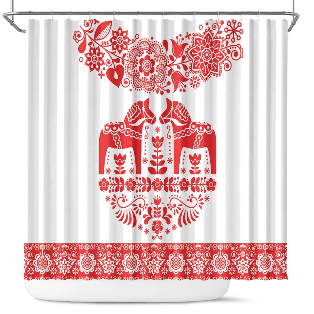 Sweden Daleclarian Horse Shower Curtain Floral Folk Pattern White Version