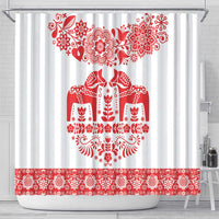 Sweden Daleclarian Horse Shower Curtain Floral Folk Pattern White Version