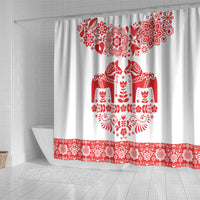 Sweden Daleclarian Horse Shower Curtain Floral Folk Pattern White Version
