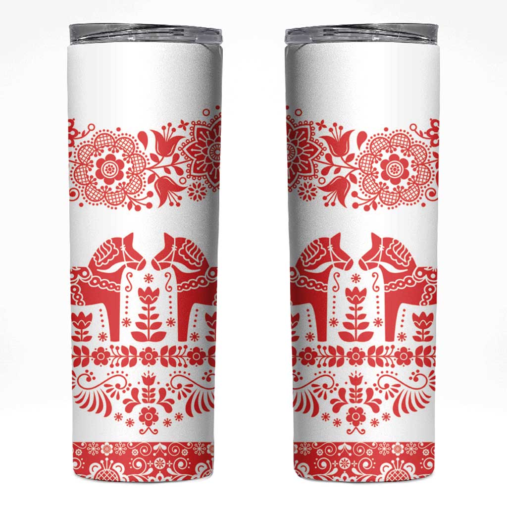 Sweden Daleclarian Horse Skinny Tumbler Floral Folk Pattern White Version