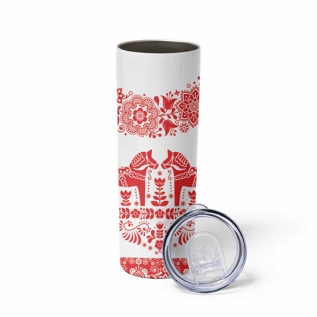 Sweden Daleclarian Horse Skinny Tumbler Floral Folk Pattern White Version