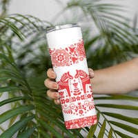 Sweden Daleclarian Horse Skinny Tumbler Floral Folk Pattern White Version