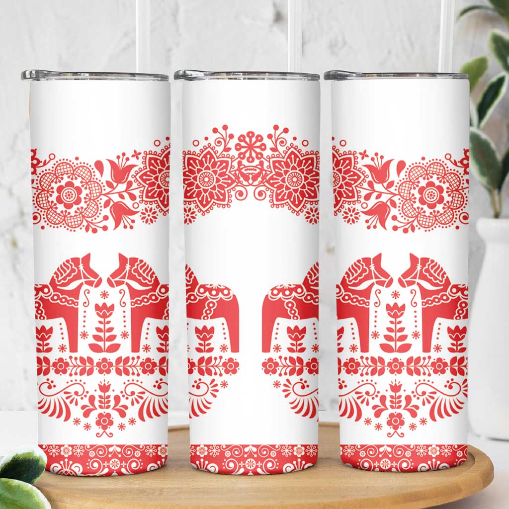 Sweden Daleclarian Horse Skinny Tumbler Floral Folk Pattern White Version
