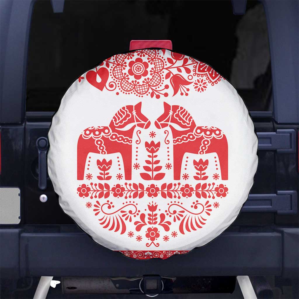Sweden Daleclarian Horse Spare Tire Cover Floral Folk Pattern White Version