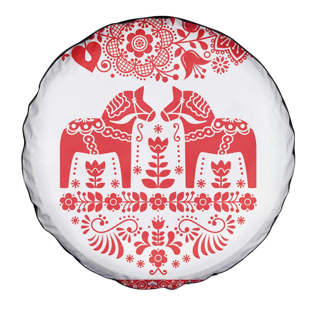 Sweden Daleclarian Horse Spare Tire Cover Floral Folk Pattern White Version