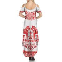 Sweden Daleclarian Horse Summer Maxi Dress Floral Folk Pattern White Version