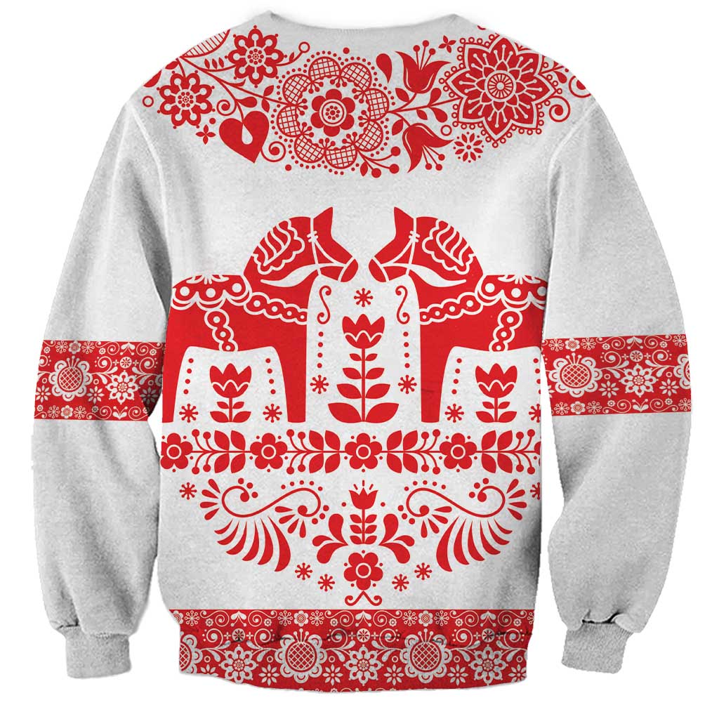 Sweden Daleclarian Horse Sweatshirt Floral Folk Pattern White Version