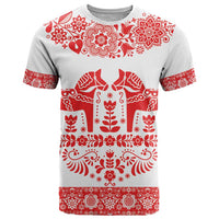 Sweden Daleclarian Horse T Shirt Floral Folk Pattern White Version