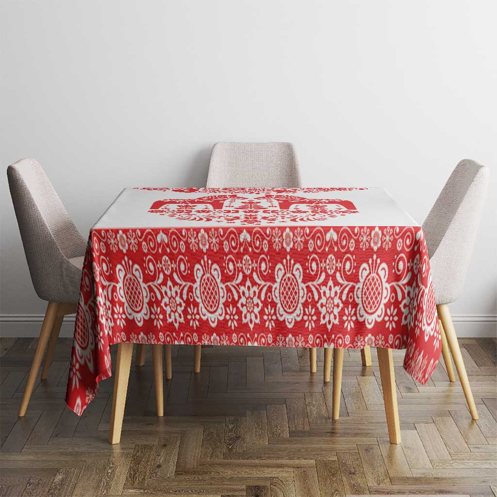 Sweden Daleclarian Horse Tablecloth Floral Folk Pattern White Version