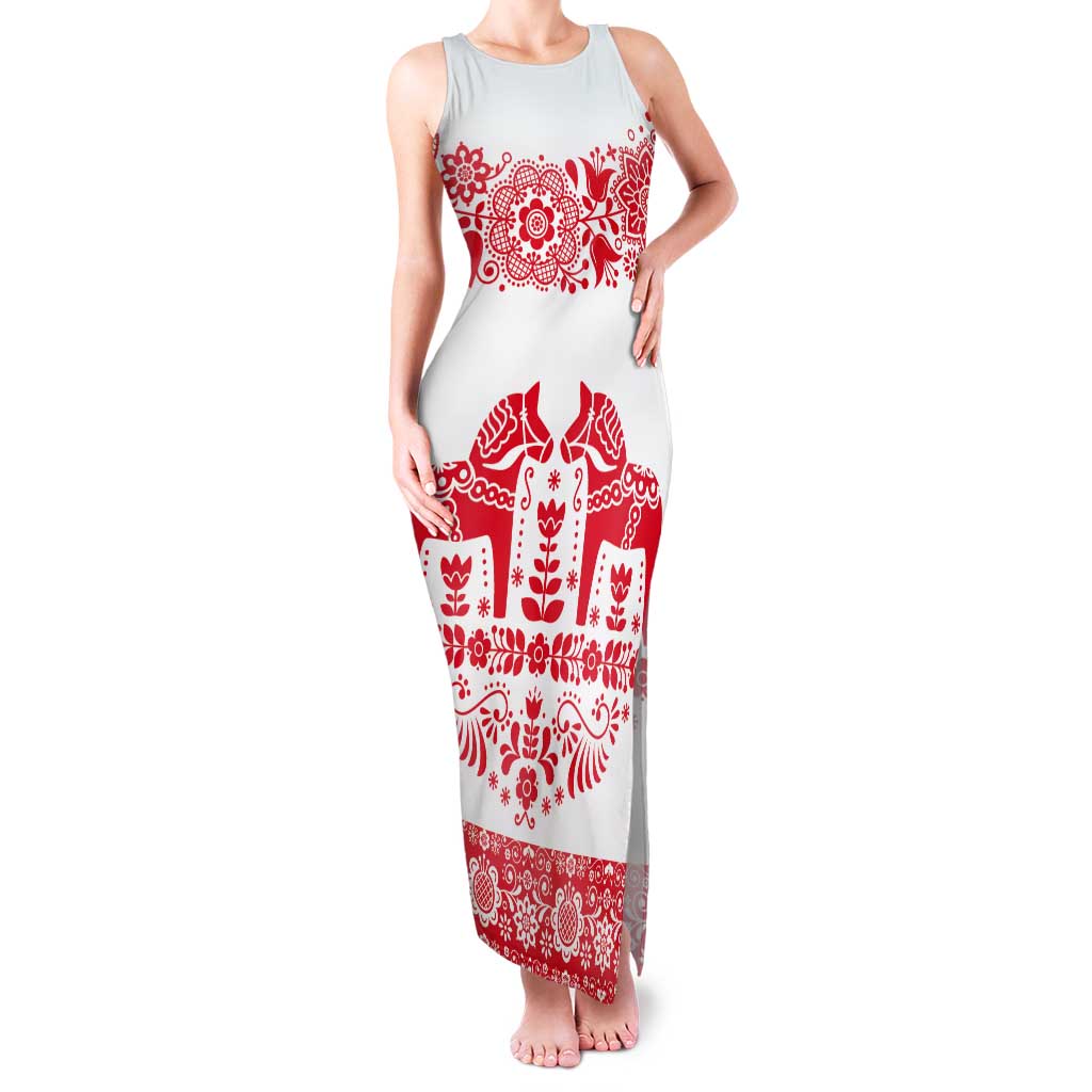 Sweden Daleclarian Horse Tank Maxi Dress Floral Folk Pattern White Version