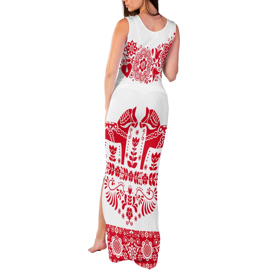 Sweden Daleclarian Horse Tank Maxi Dress Floral Folk Pattern White Version