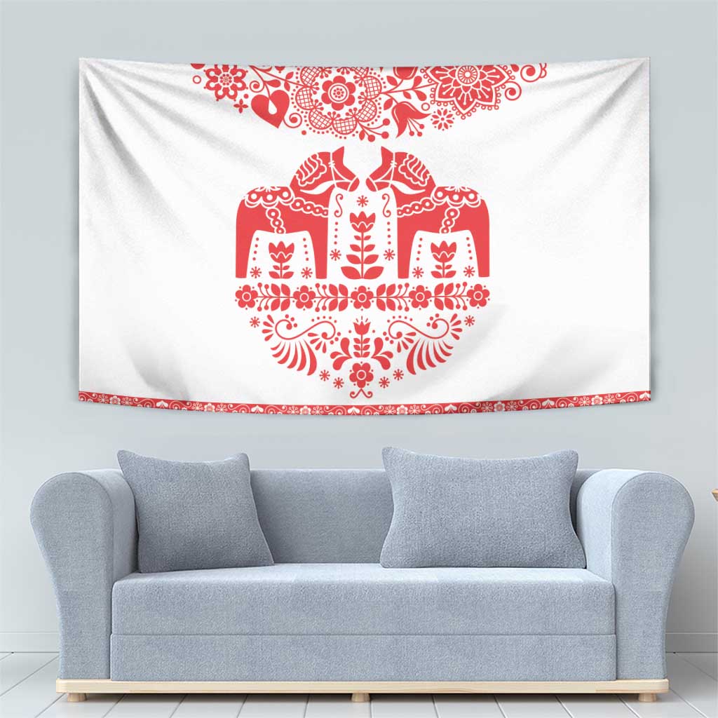 Sweden Daleclarian Horse Tapestry Floral Folk Pattern White Version