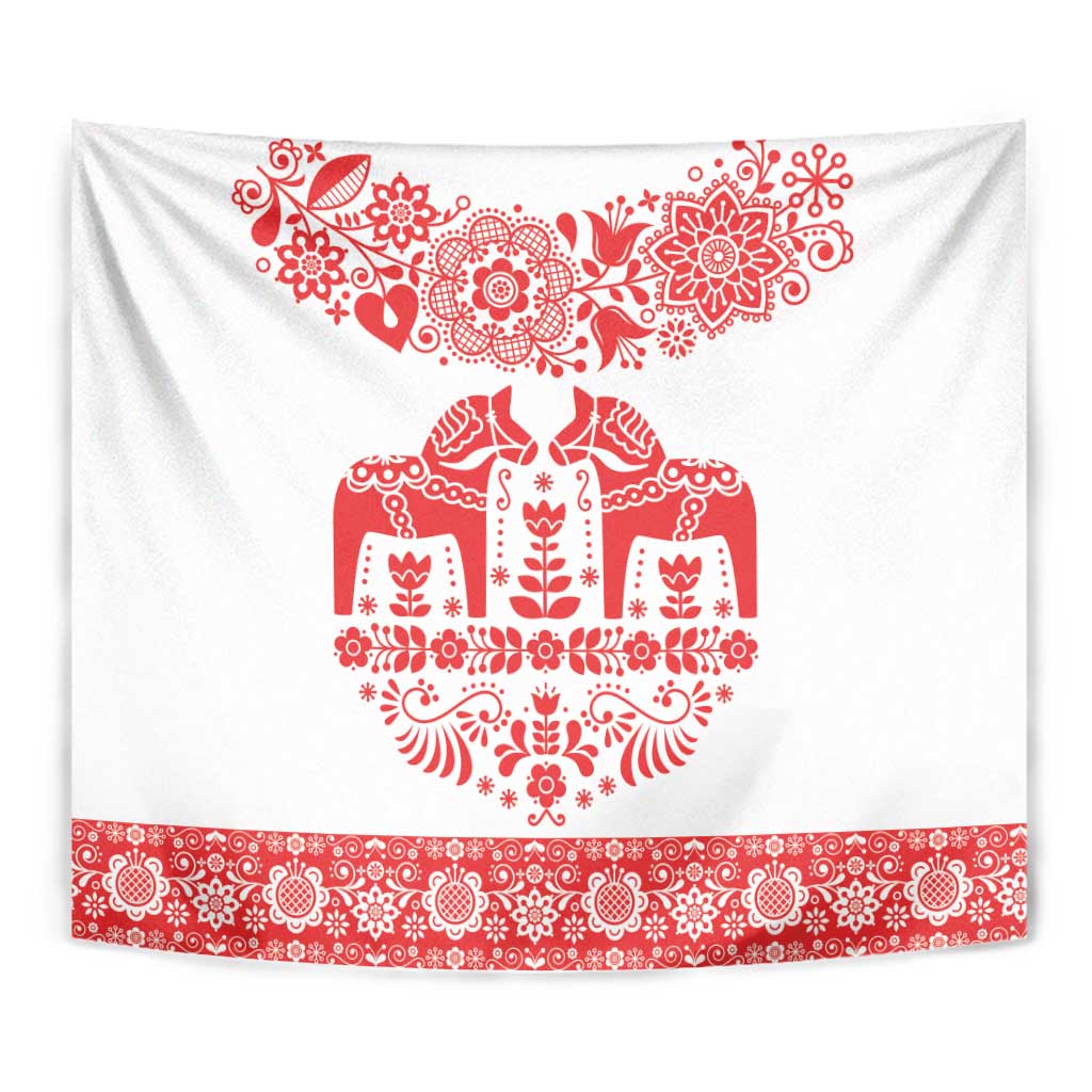 Sweden Daleclarian Horse Tapestry Floral Folk Pattern White Version