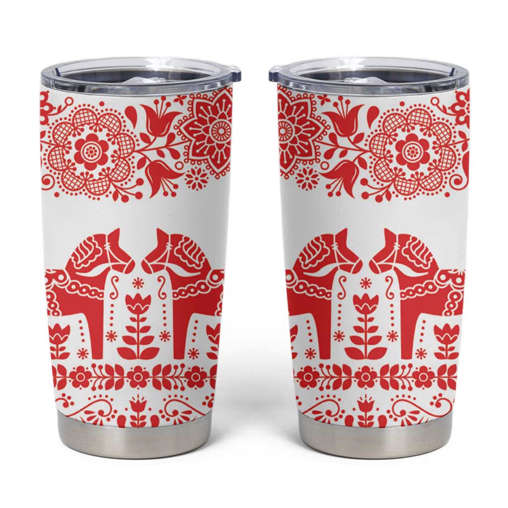 Sweden Daleclarian Horse Tumbler Cup Floral Folk Pattern White Version