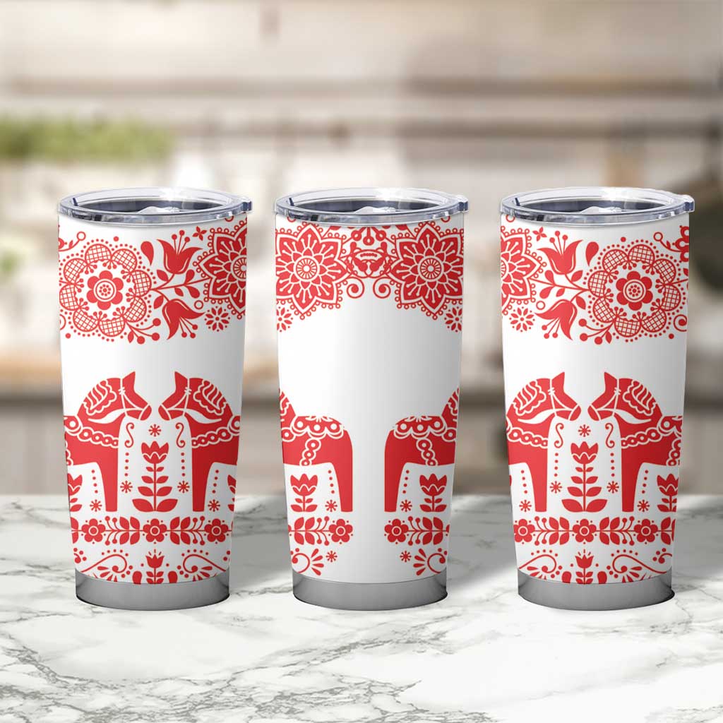 Sweden Daleclarian Horse Tumbler Cup Floral Folk Pattern White Version