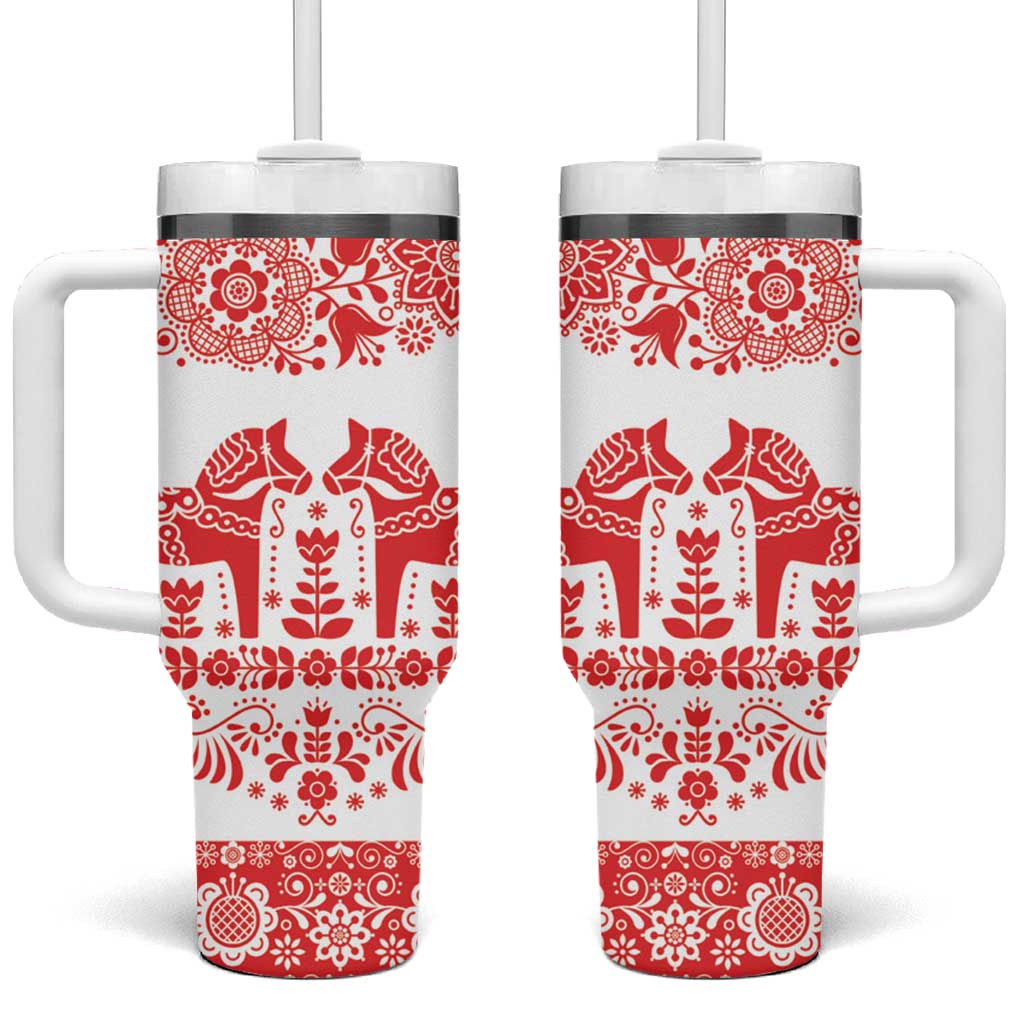 Sweden Daleclarian Horse Tumbler With Handle Floral Folk Pattern White Version