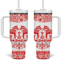 Sweden Daleclarian Horse Tumbler With Handle Floral Folk Pattern White Version