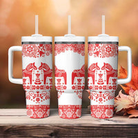 Sweden Daleclarian Horse Tumbler With Handle Floral Folk Pattern White Version