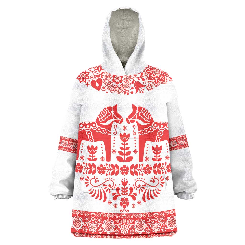 Sweden Daleclarian Horse Wearable Blanket Hoodie Floral Folk Pattern White Version