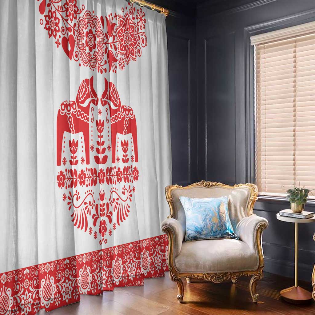 Sweden Daleclarian Horse Window Curtain Floral Folk Pattern White Version