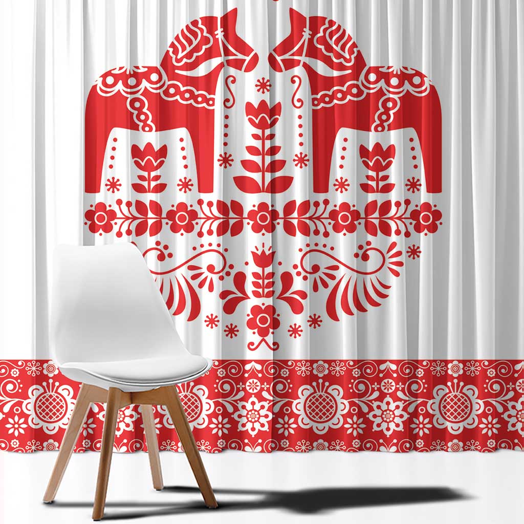 Sweden Daleclarian Horse Window Curtain Floral Folk Pattern White Version