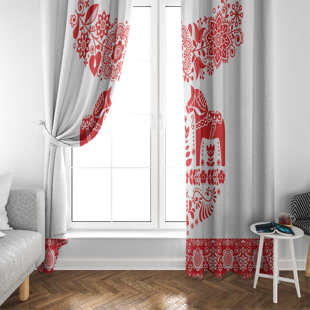 Sweden Daleclarian Horse Window Curtain Floral Folk Pattern White Version