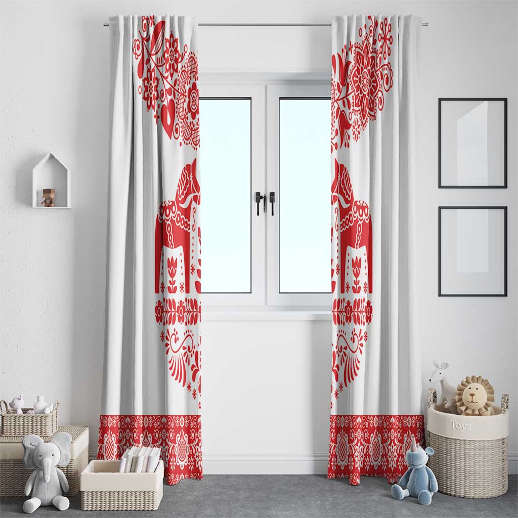 Sweden Daleclarian Horse Window Curtain Floral Folk Pattern White Version