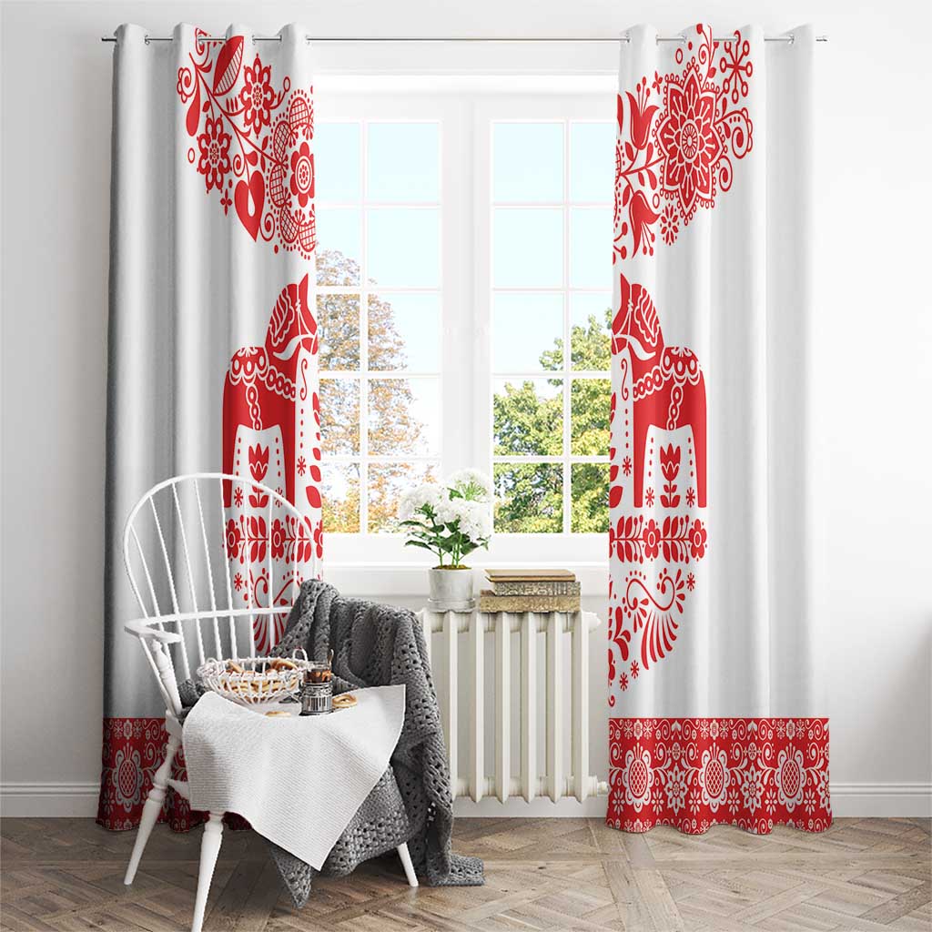 Sweden Daleclarian Horse Window Curtain Floral Folk Pattern White Version