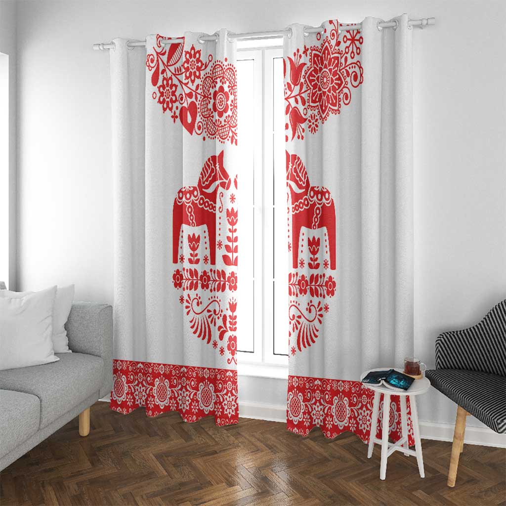 Sweden Daleclarian Horse Window Curtain Floral Folk Pattern White Version