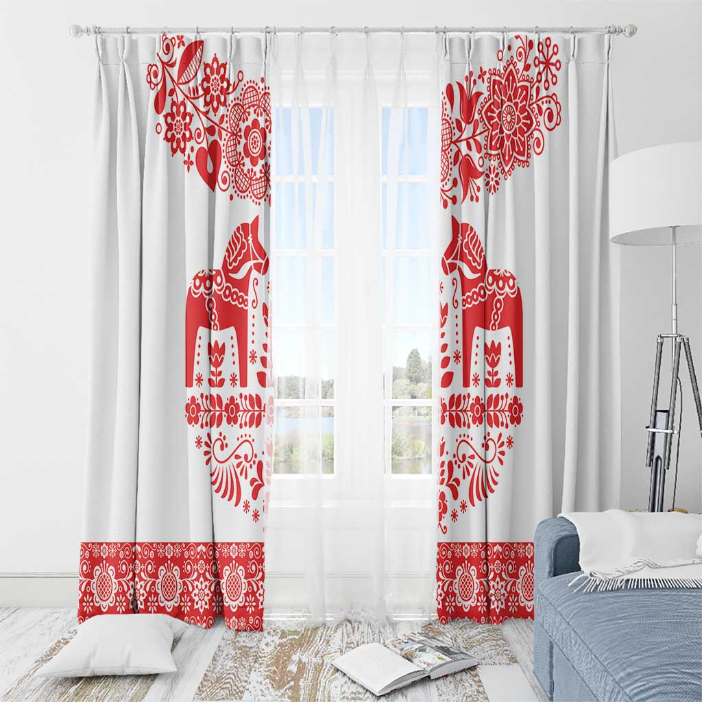 Sweden Daleclarian Horse Window Curtain Floral Folk Pattern White Version