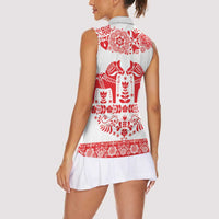 Sweden Daleclarian Horse Women Sleeveless Polo Shirt Floral Folk Pattern White Version