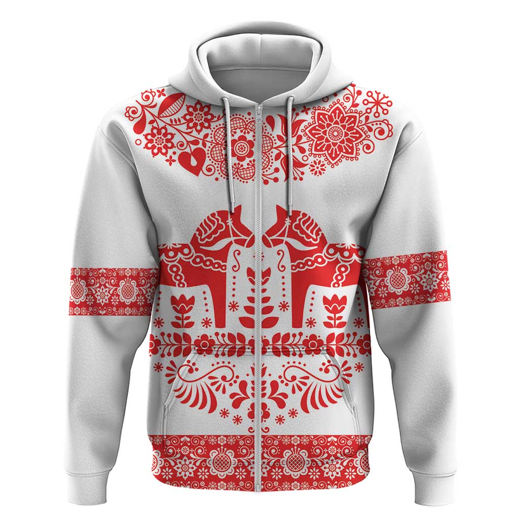 Sweden Daleclarian Horse Zip Hoodie Floral Folk Pattern White Version