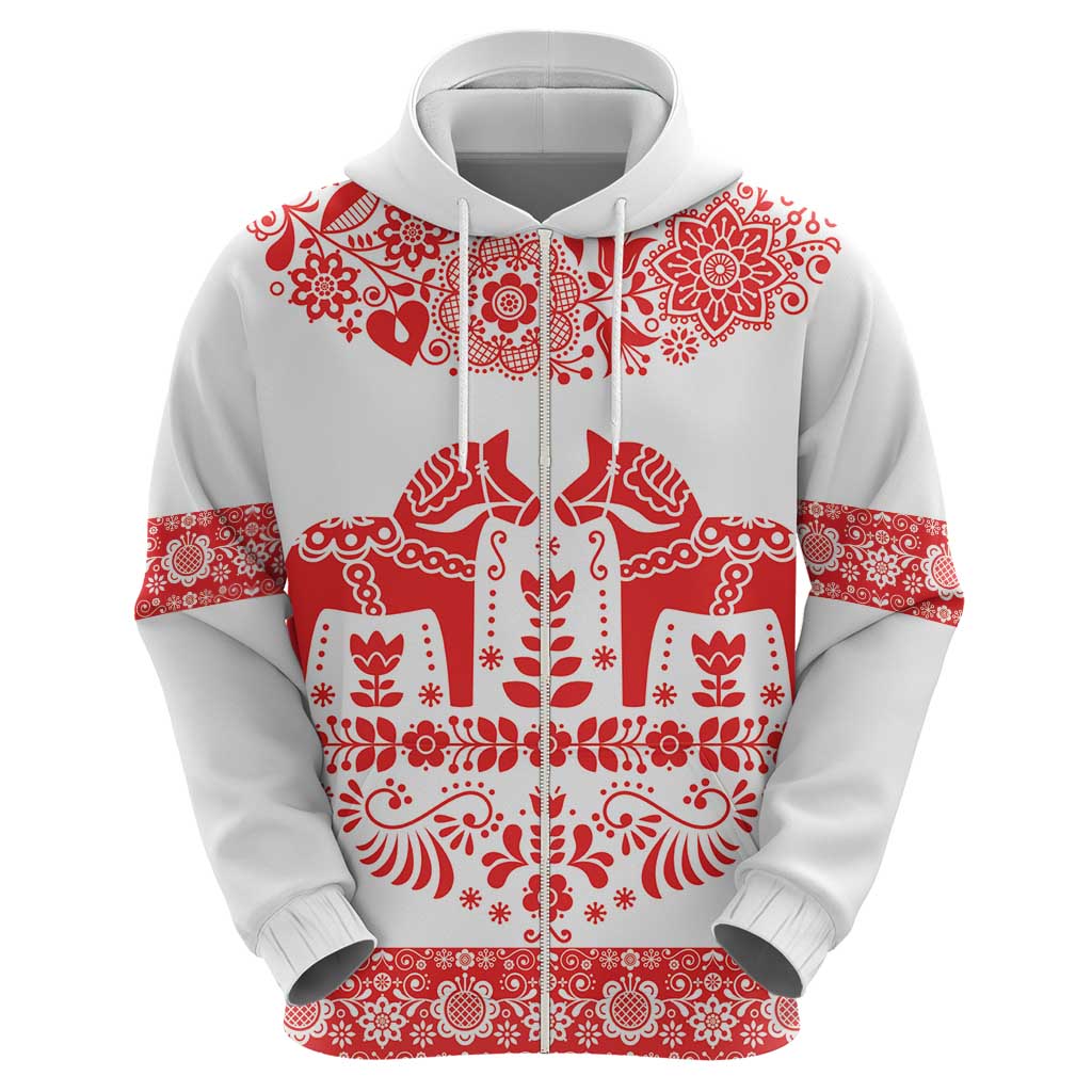 Sweden Daleclarian Horse Zip Hoodie Floral Folk Pattern White Version