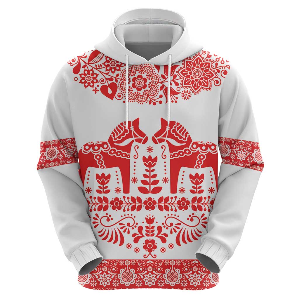 Sweden Daleclarian Horse Zip Hoodie Floral Folk Pattern White Version