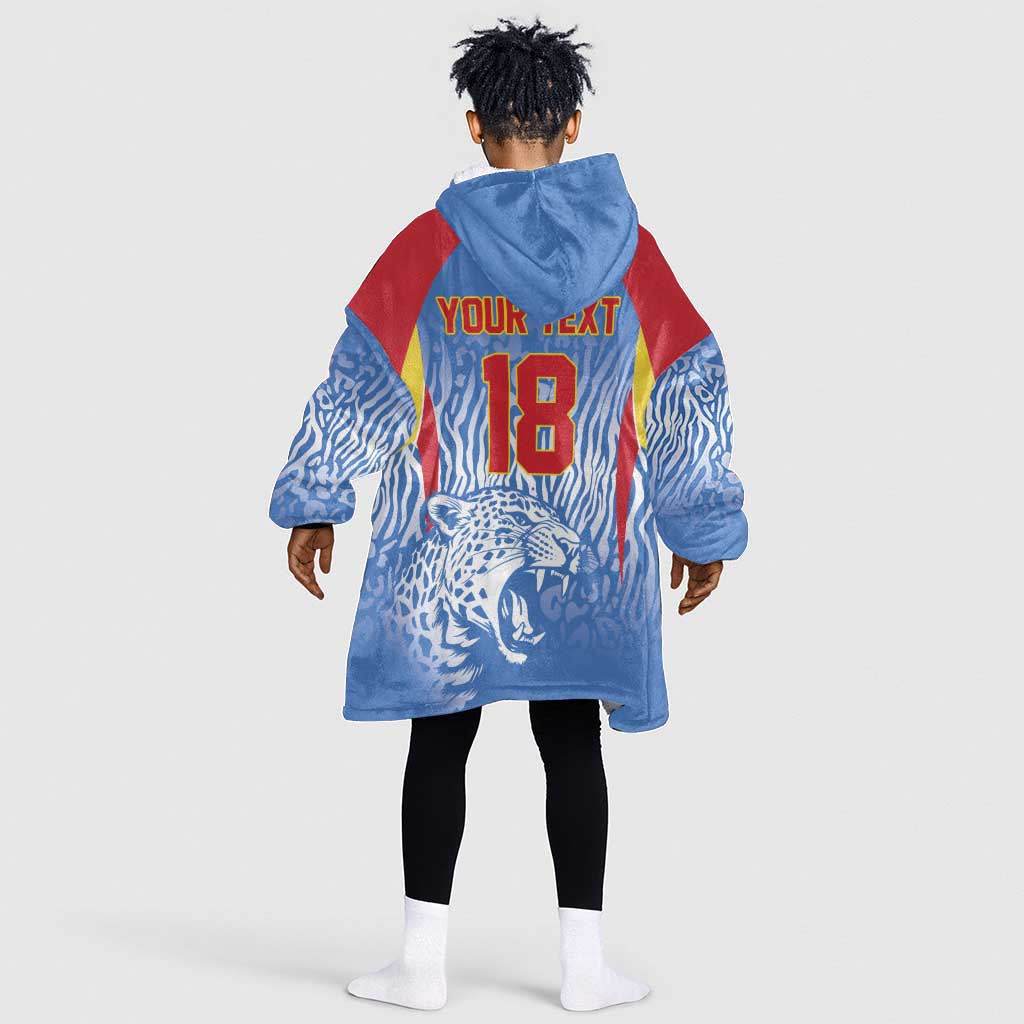 Custom DR Congo Football 2026 Kid Wearable Blanket Hoodie Leopard Power Fan Style