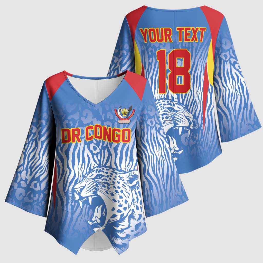 Custom DR Congo Football 2026 Kimono Sleeve Blouse Leopard Power Fan Style